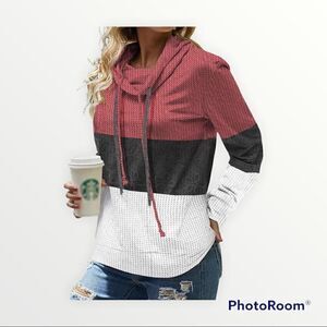 ROTITA Cowl Neck Drawstring Sweatshirt